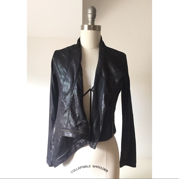 Black Faux Suede Knit Combo Asymmetrical Jacket - Picture 3 of 6